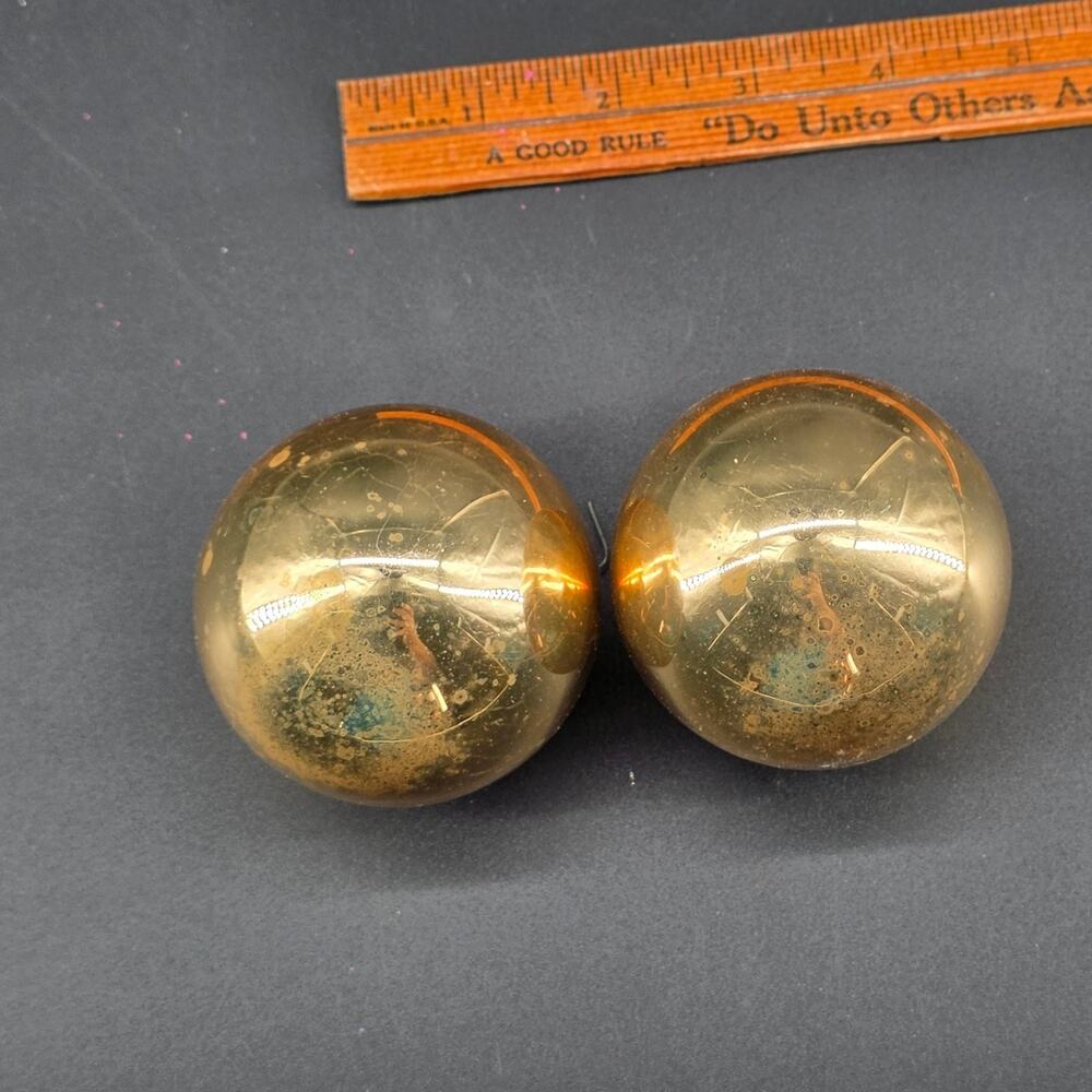 Vintage Krebs Glass Ball Ornament Christmas Gold 2.5" Diameter Set of 2